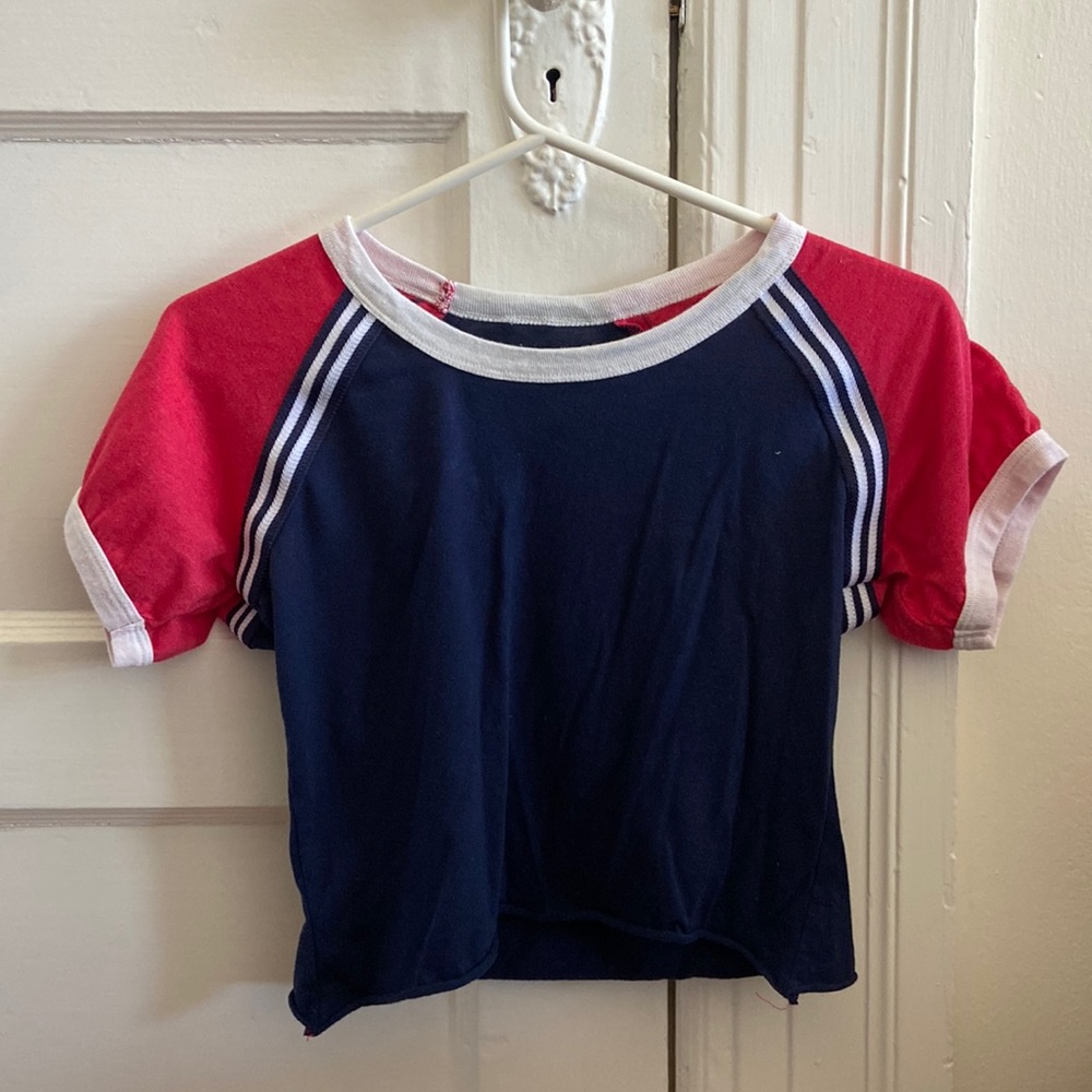 Red, white, and blue hand cropped t shirt